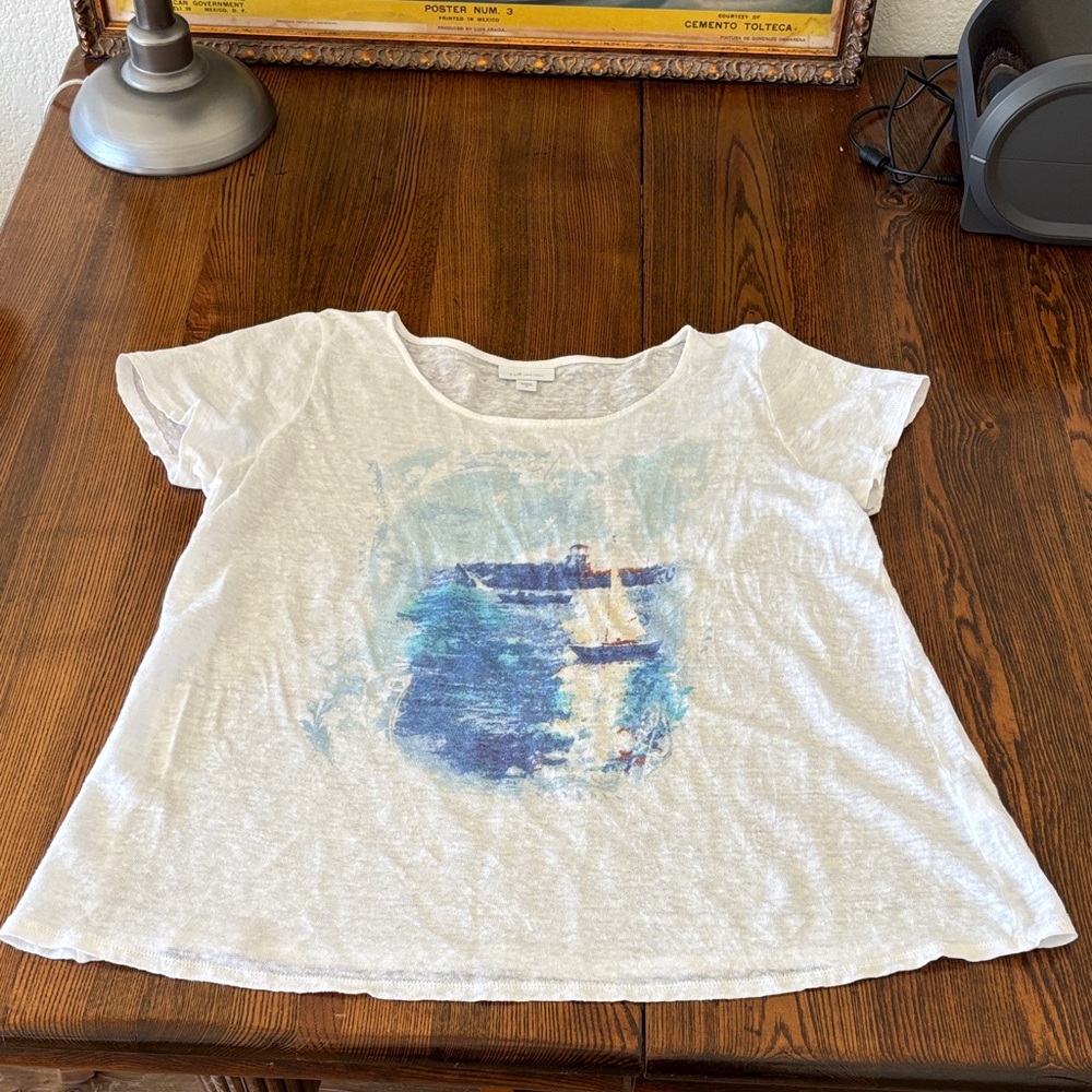 J. Jill White and Blue Linen Blouse